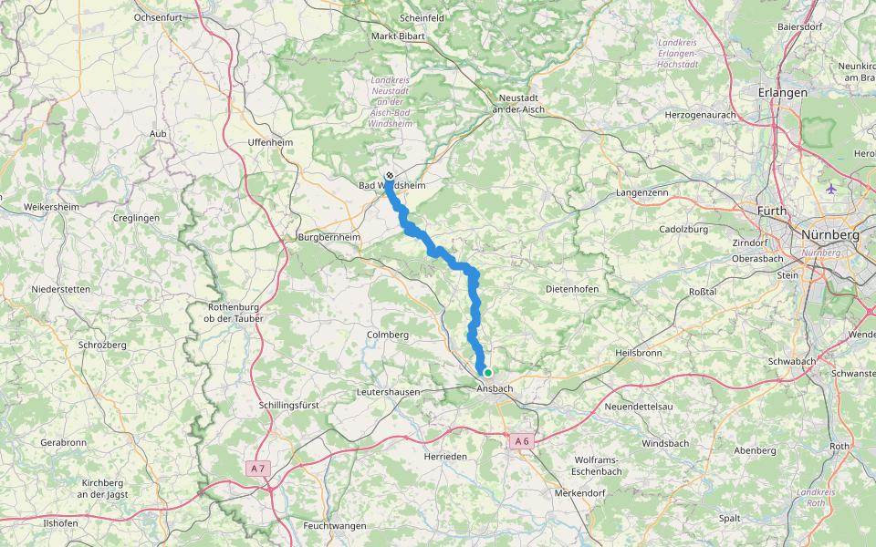 Rotstrich walking route map in Ansbach
