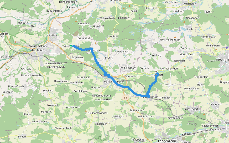 Untersachsen – Leitsmühle walking route map in Diespeck