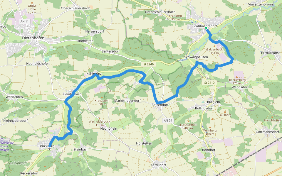 Gelbpunkt walking route map in Großhabersdorf