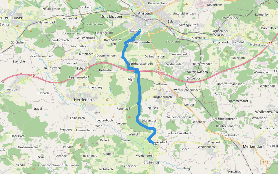Ansbach – Sommersdorf walking route map in Ansbach