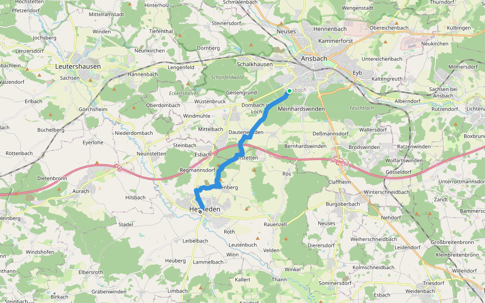 Ansbach – Herrieden walking route map in Ansbach