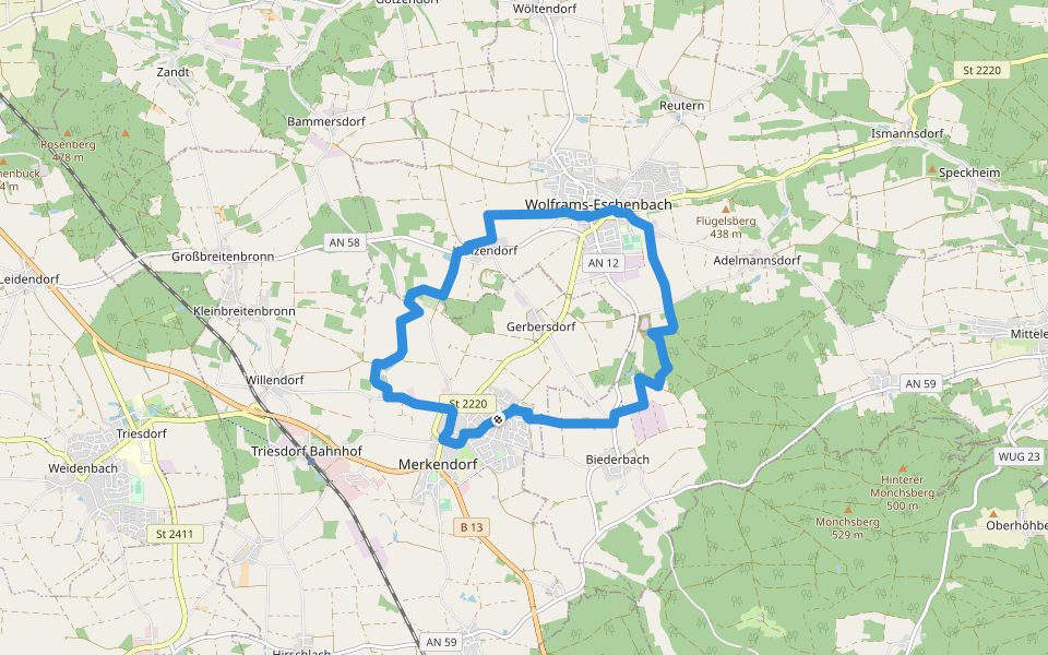 Zwei-Städte-Weg walking route map in Merkendorf