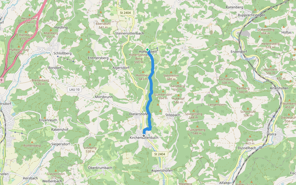 Obstangerweg walking route map in Kirchensittenbach