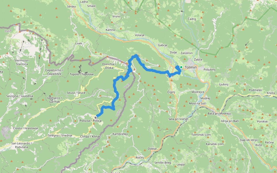 Alpe Adria Trail E27 walking route map in Tolmin