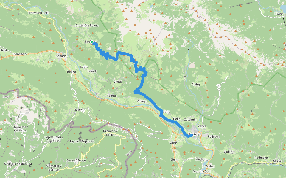 Alpe Adria Trail E26 walking route map in Drežnica