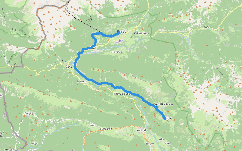 Alpe Adria Trail E25 walking route map in Bovec