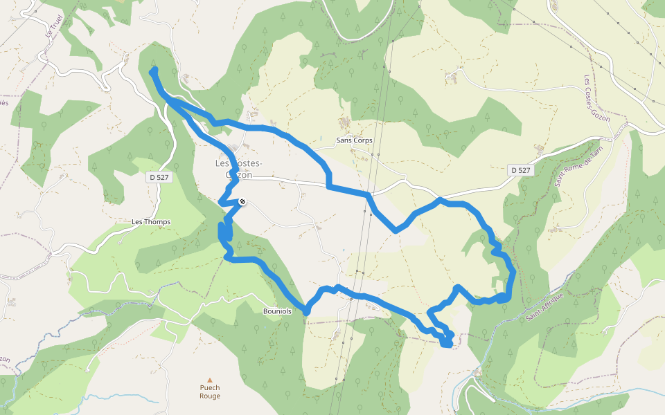 Entre beaux paysage et histoire ancienne walking route map in Les Costes-Gozon