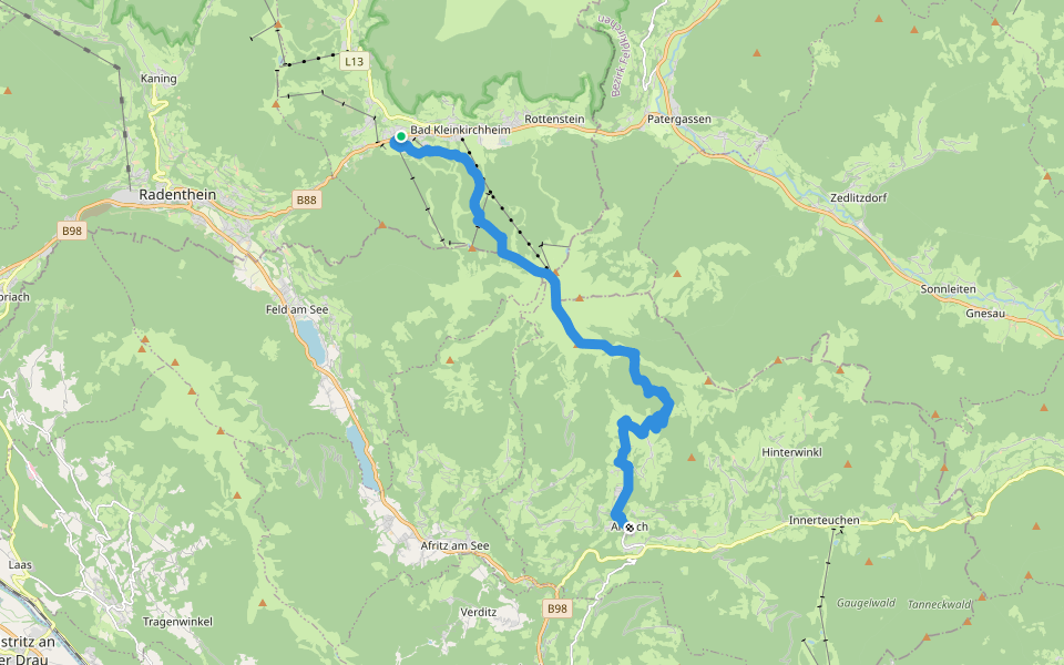 Alpe Adria Trail E17 walking route map in Bach