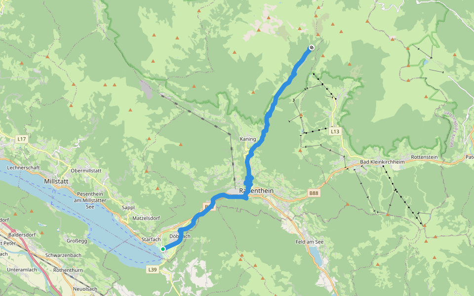 Alpe Adria Trail E14 walking route map in Döbriach