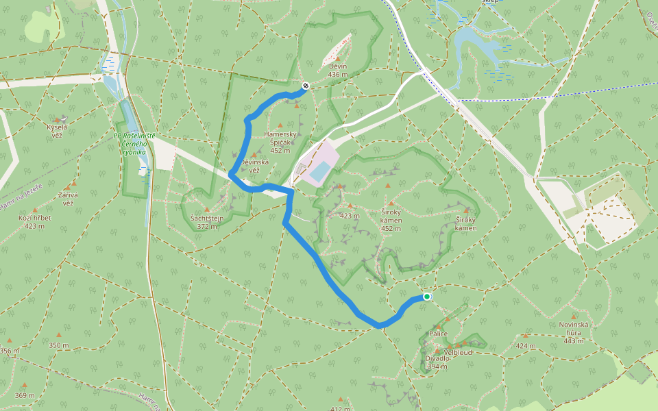 [Ž] Skalní divadlo - Děvín odbočka walking route map in Hamr na Jezeře