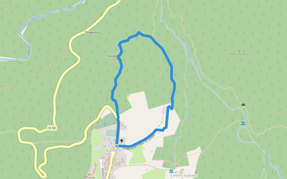 Boucle de Tassileddi walking route map in Carbini