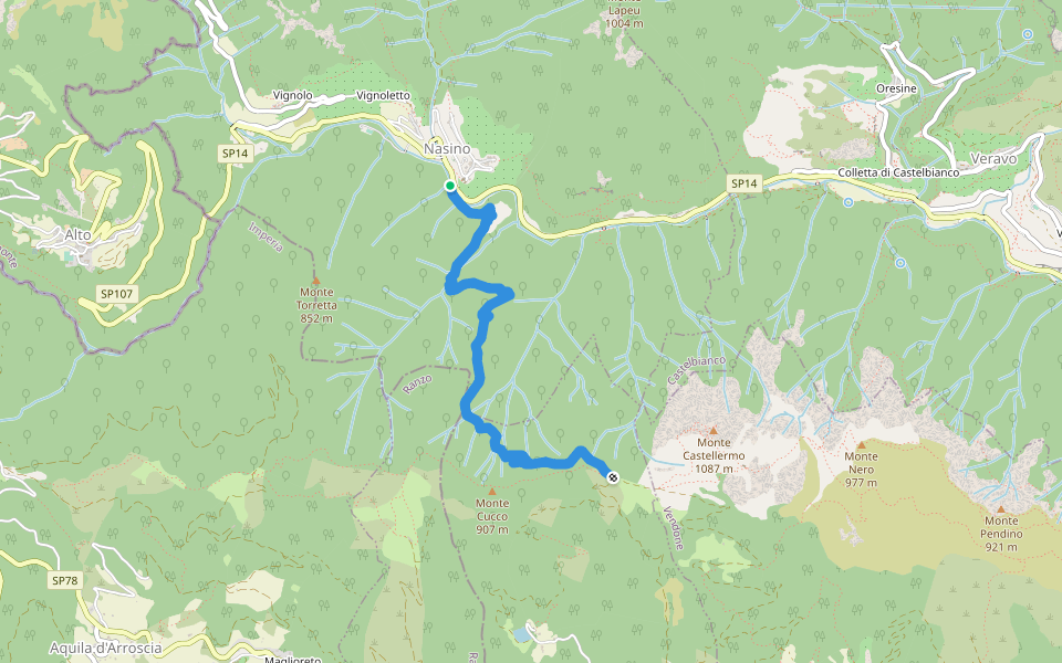 Nasino - Colla d'Onzo walking route map in Nasino