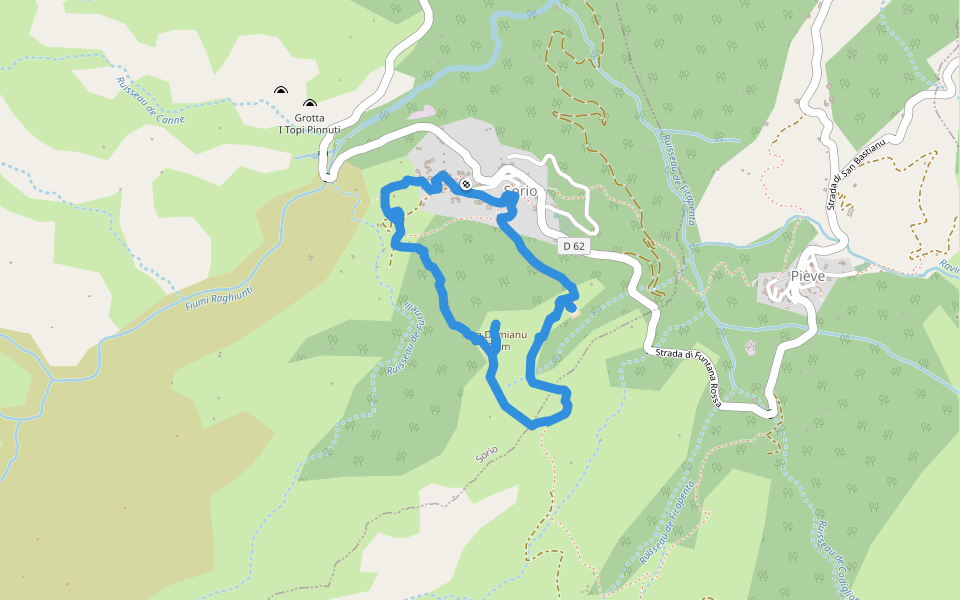 Sentier du patrimoine de Sorio-di-Tenda walking route map in Sorio