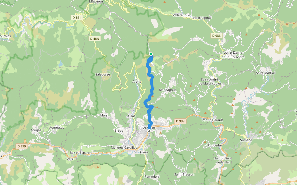 Chemin du signal de Mailhebiau à Saint-Mathieu-de-Tréviers - Variante 60A walking route map in Arphy