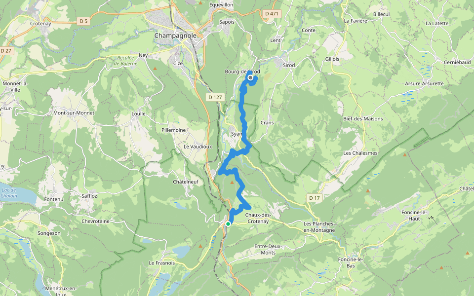 Tour de la Vallée de la Saine walking route map in Chaux-des-Crotenay