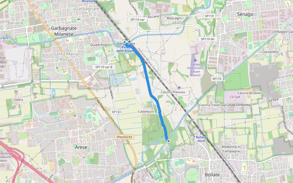 Sentiero delle sette cascate walking route map in Garbagnate Milanese