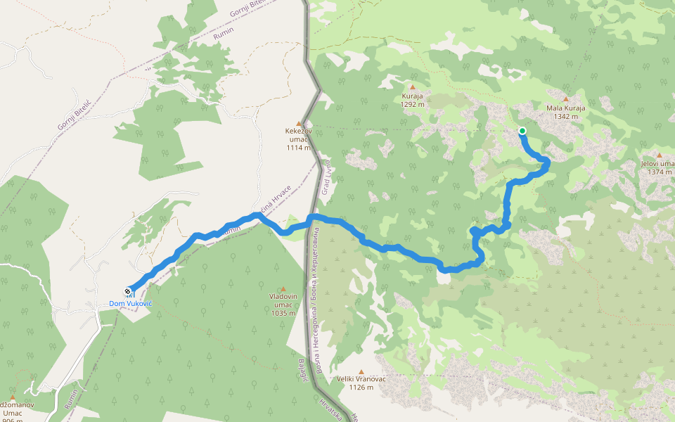 Planinska staza do Mračne pećine walking route map in Lištani