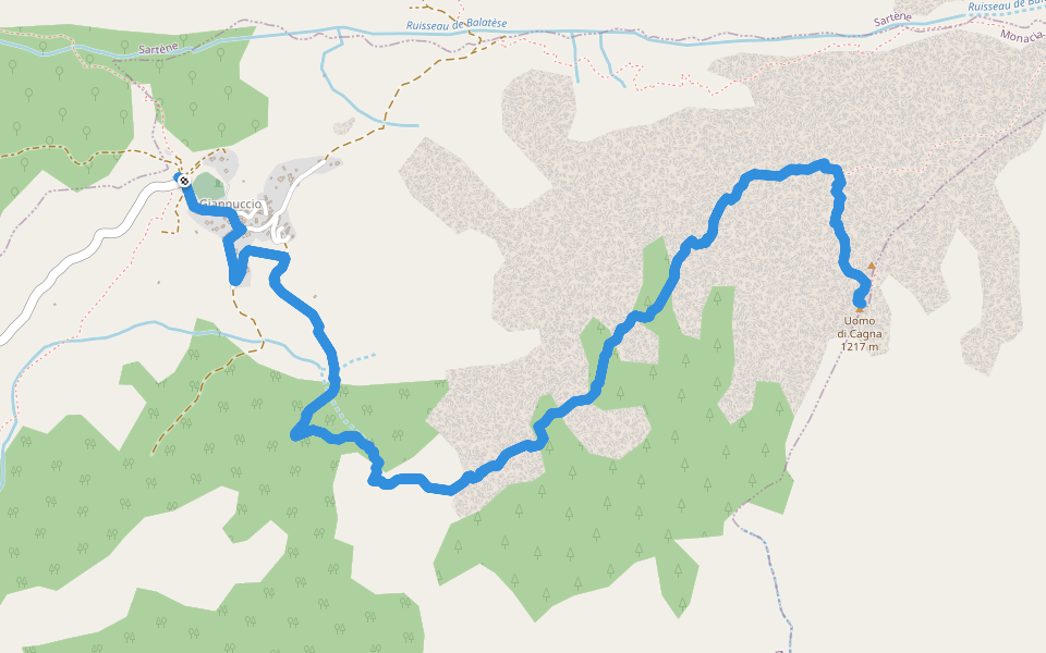 Uomo di Cagna walking route map in Monacia-d'Aullène