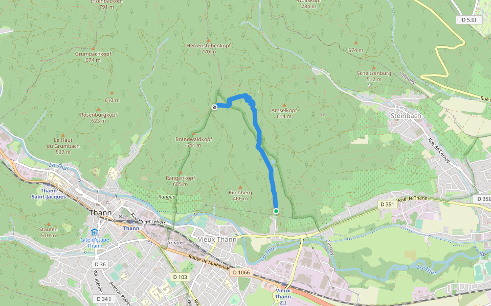 Vieux Thann -Waldkapelle Vers GR5 "Rouge-Blanc-Rouge" walking route map in Vieux-Thann