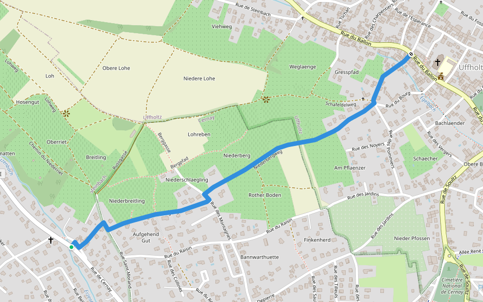 Cernay - Uffholtz  Triangle Rouge walking route map in Steinbach