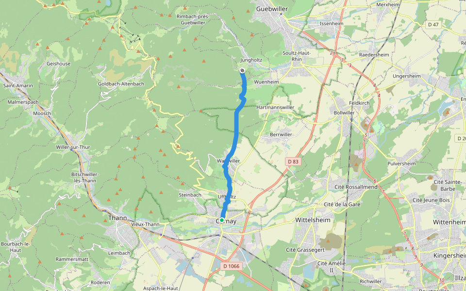 Cernay - Thierenbach Chevalet Rouge walking route map in Cernay