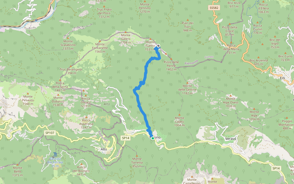 Nasino - Vignoletto - Passo delle Caranche walking route map in Nasino