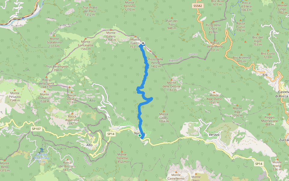 Nasino - Madonna della Neve - Passo delle Caranche walking route map in Nasino