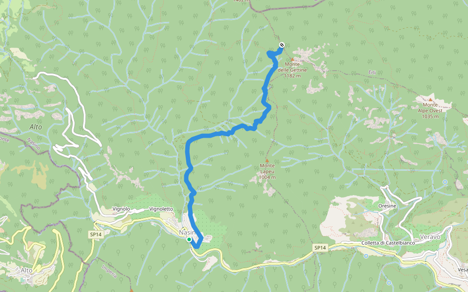 Nasino - Madonna della Neve - Passo Cerisola walking route map in Nasino