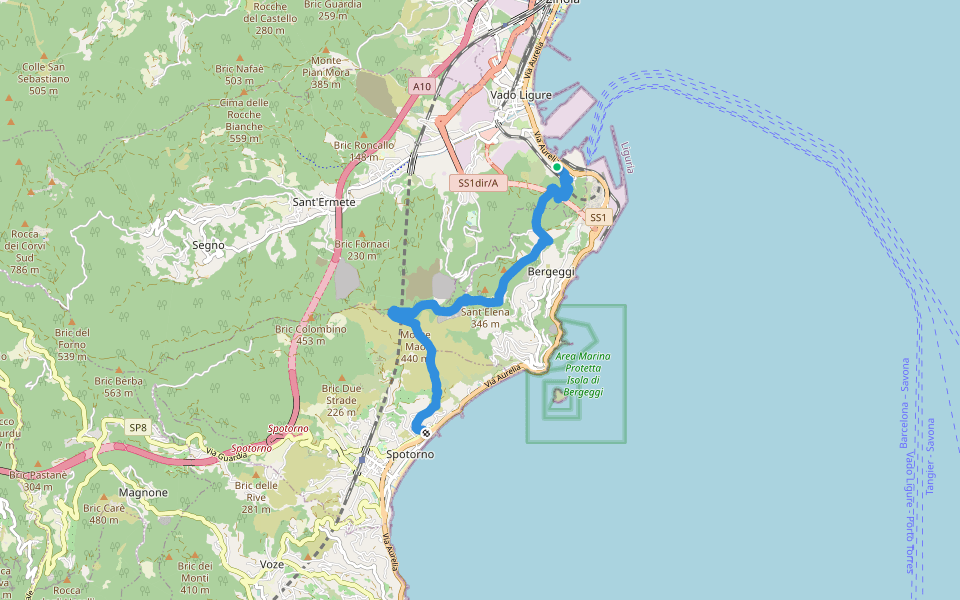 Vado Ligure - Monte Mao - Spotorno walking route map in Vado Ligure
