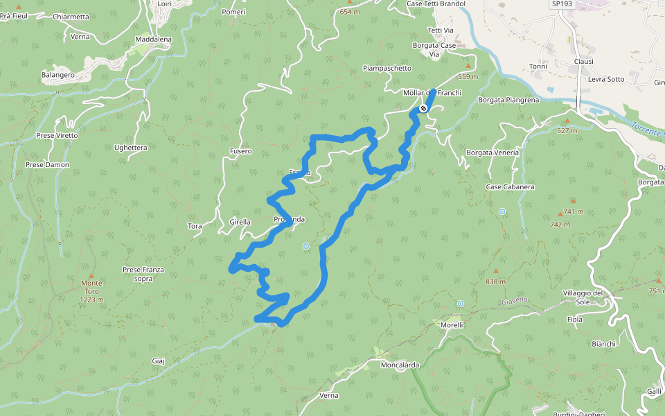 Sentiero Augusto monti walking route map in Mollar dei Franchi