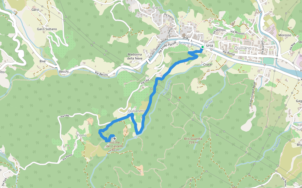 Quiliano - Rocche del Castello walking route map in Quiliano