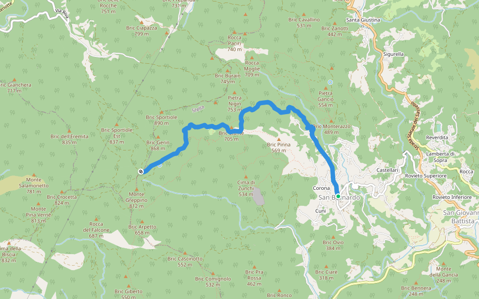 Corona - Pian Nefosse - Bonomo walking route map in Corona-castellari