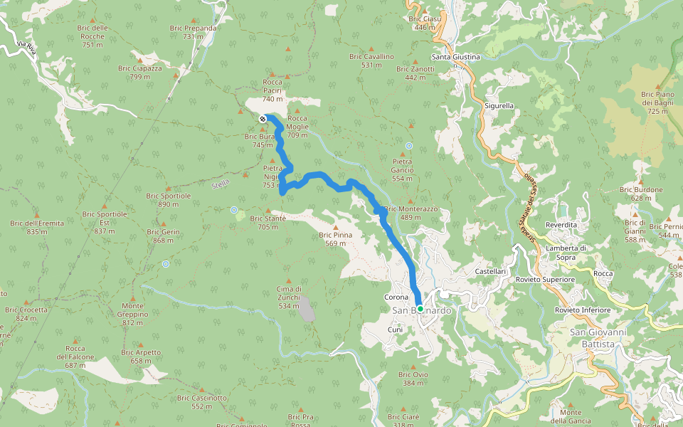 Corona - Sella Burain walking route map in Corona-castellari