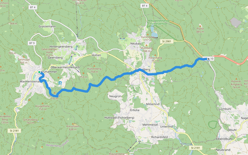 Verbindungsweg Warmensteinach-Silberhaus walking route map in Warmensteinach