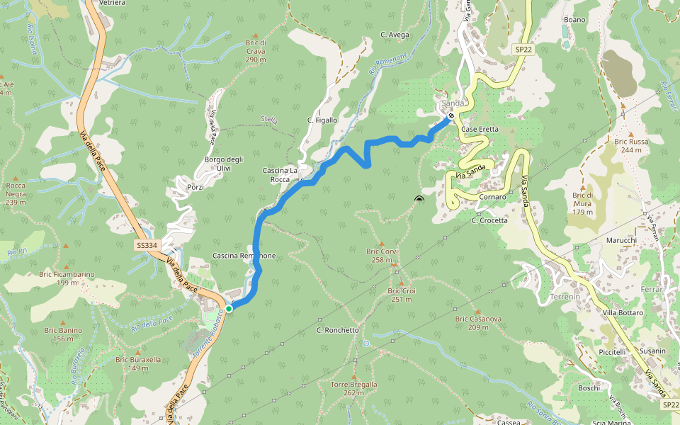 Santuario della Pace - Remenone - Sanda walking route map in Albisola Superiore