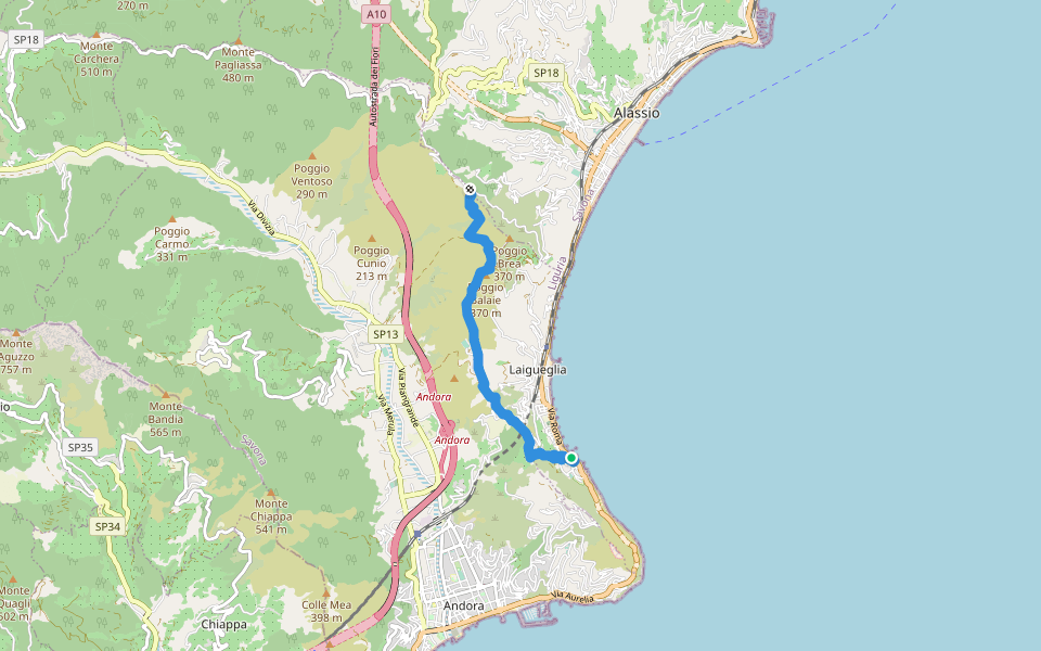 Laigueglia - Colla Micheri - San Bernardo walking route map in Laigueglia