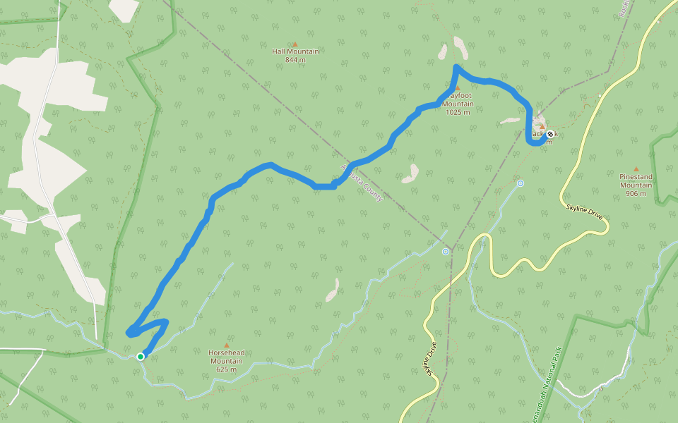 Trayfoot Mountain Trail walking route map in Grottoes