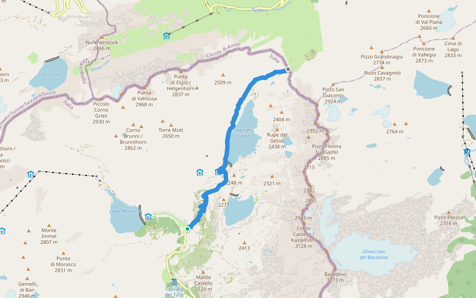 G20 - Riale - Passo di San Giacomo walking route map in Riale