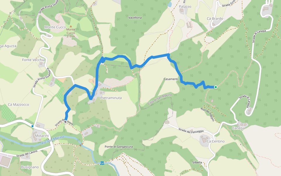 Pietraminuta walking route map in San Marino