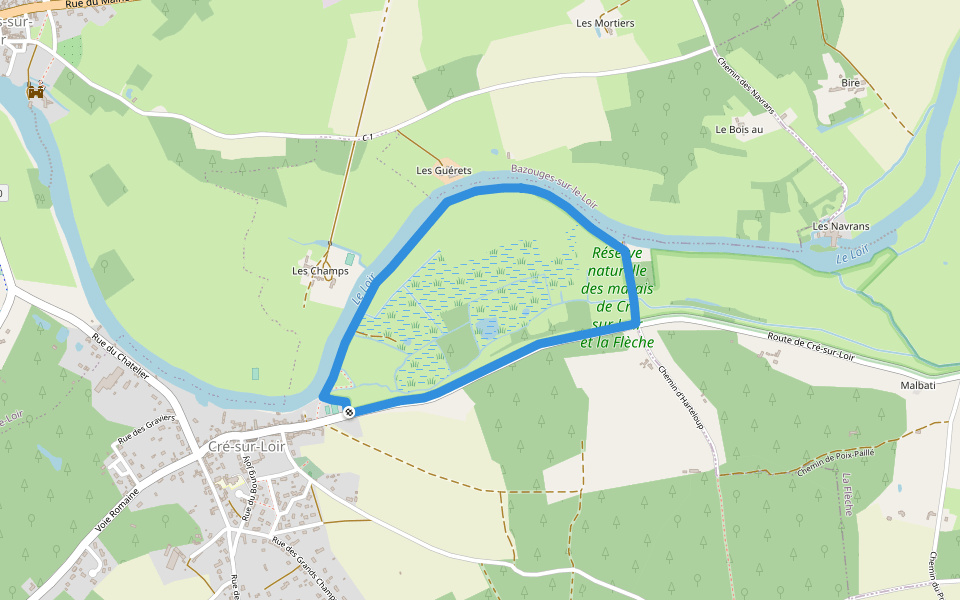 Grand tour du marais walking route map in Bazouges Cré sur Loir