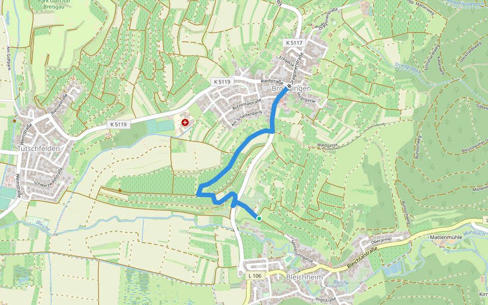 Bei der Kapelle Bleichheim - Broggingen Rathaus walking route map in Herbolzheim