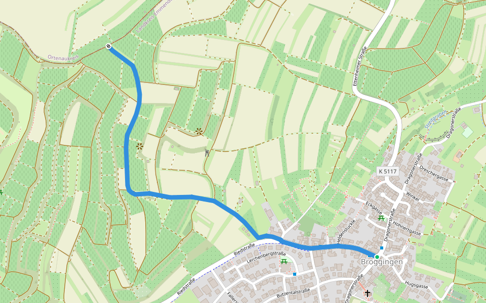Broggingen Rathaus - In der Hornhalde walking route map in Herbolzheim