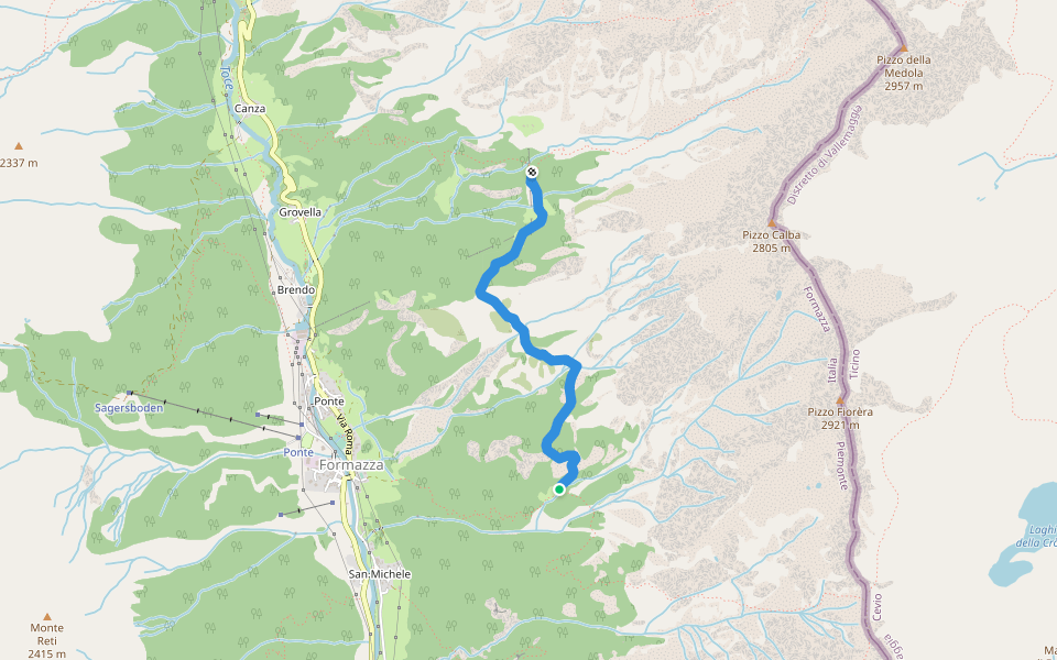 G16a - Alpe Bedriola - Bivio G18 walking route map in San Michele