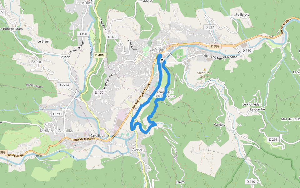 Circuit de l'Arre walking route map in Le Vigan
