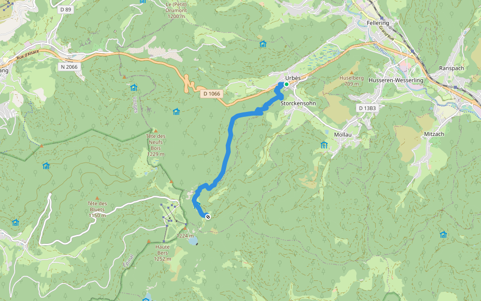 Urbès - Le Gazon vert Triangle jaune walking route map in Urbès