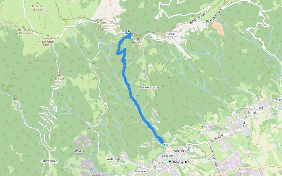 Sentiero Pietro Dal Broi walking route map in Possagno