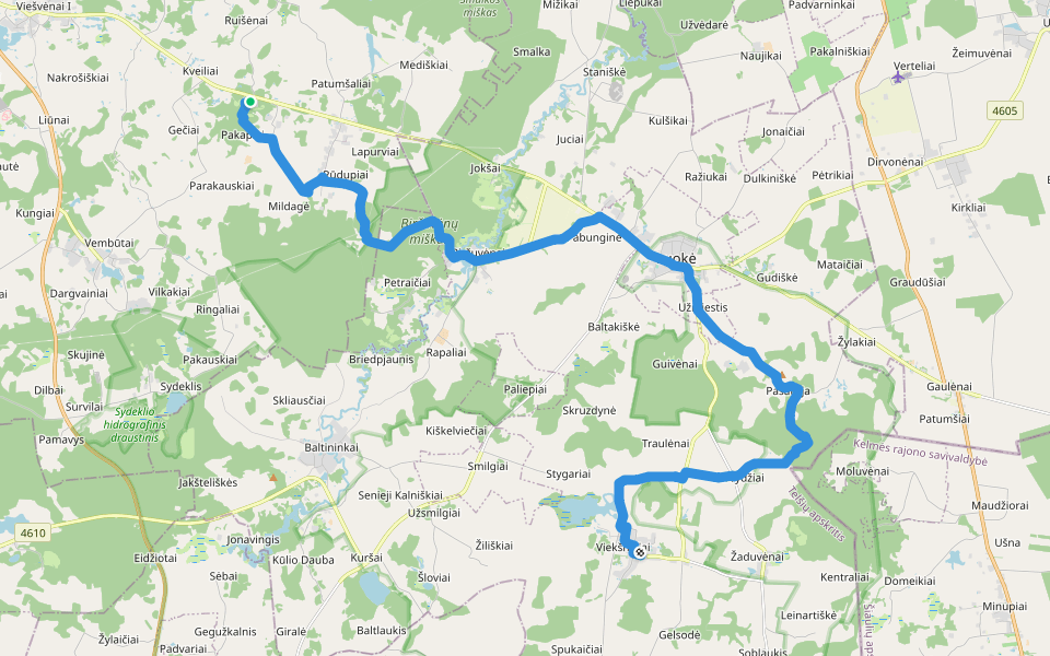 Camino Lituano Žemaitija 2 etapai: Pakapiai - Viekšnaliai walking route map in Kveiliai