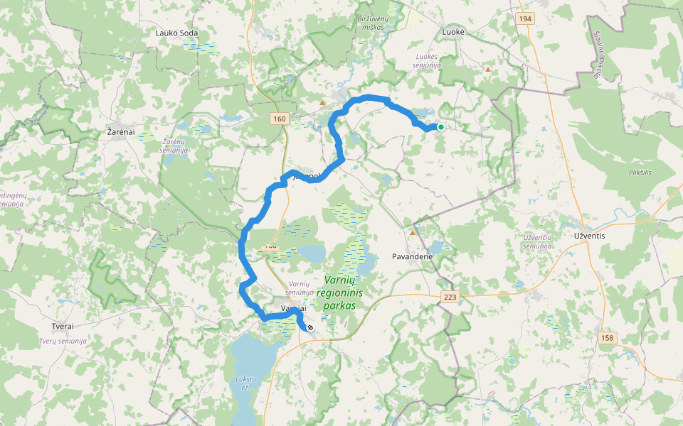 Camino Lituano Žemaitija 3 etapai: Viekšnaliai - Varniai walking route map in Viekšnaliai