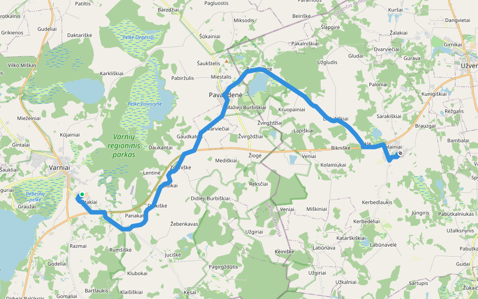 Camino Lituano Žemaitija 4 etapai: Varniai - Kolainiai walking route map in Ožtakiai