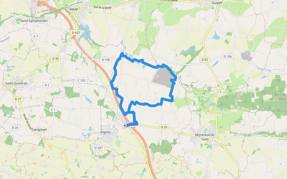 Sentier du Gripail walking route map in Vignoc